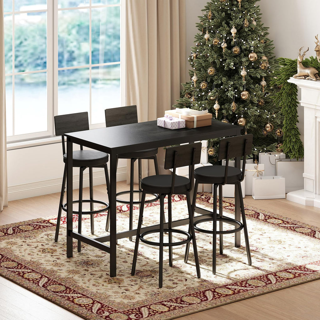 5-Piece Dining Table Set, Bar Table Set for 4, Kitchen Table and Chairs, Counter Height High Top Table with 4 PU