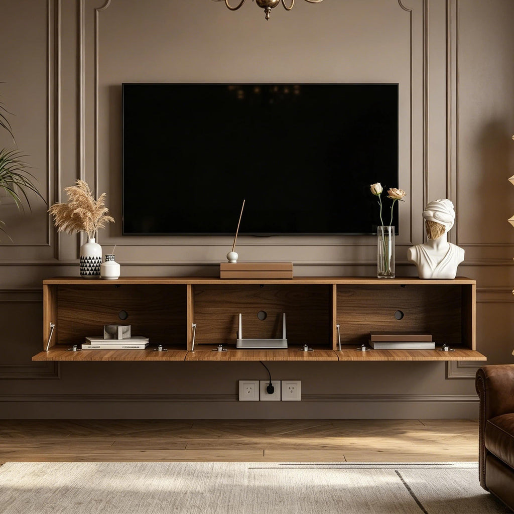 Oak Floating TV Stand, Fluted TV Console Wall Mounted, Floating Entertainment Center, Fluted TVs Cabinet Wood, Oak