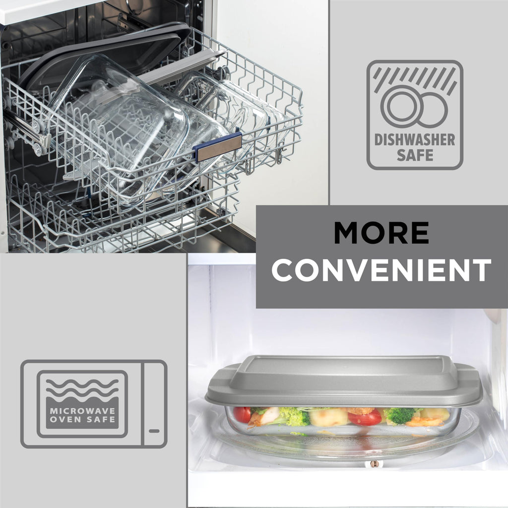 8-Piece Deep Glass Baking Dish Set with Plastic Lids - Casserole and Food Storage Containers for Lasagna, Leftovers