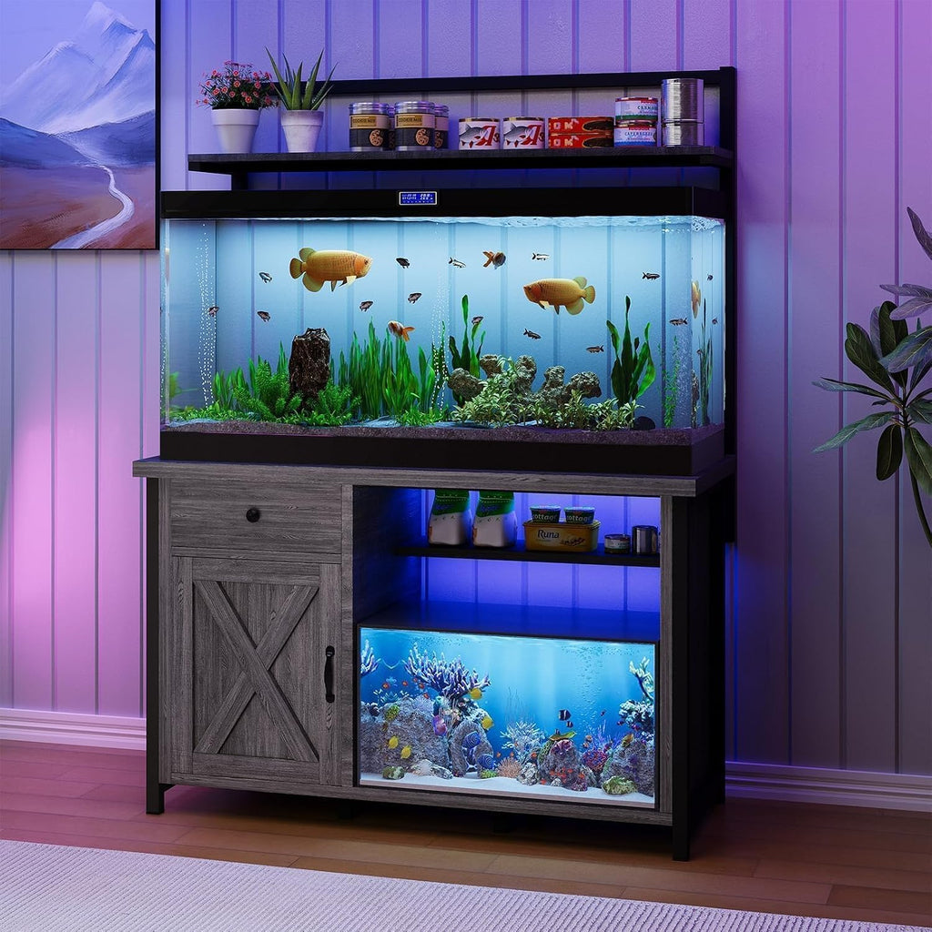 55-75 Gallon Fish Tank Stand with Storage, Aquarium Stand with Shelf, Gray