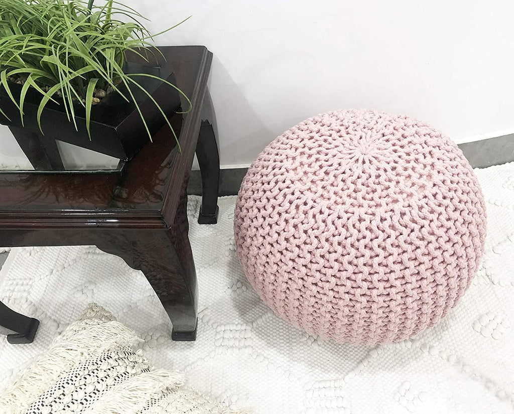Round Pouf Ottoman Hand Knitted 100% Cotton Pouf Foot Stool - Knitted Bean Bag - Floor Chair Bedroom - Foot Rest for