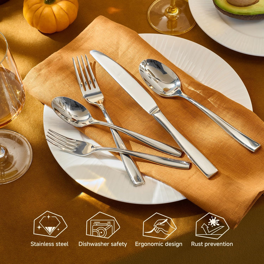 Flatware Set for 6, 30-Piece Stainless Steel Utensil Set with Forks, Knives, Spoons, Dishwasher Safe Silverware Set