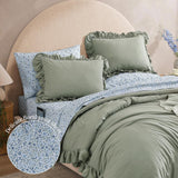 Queen Comforter Set - 7 Pieces Ruffle Sage Green Bedding Sets