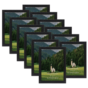 5x7 Picture Frame Set of 12, Black Picture Frames for 5 by 7 Photo