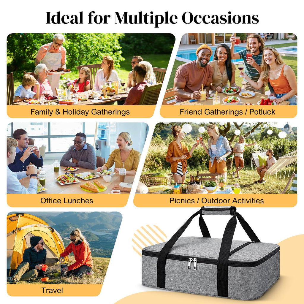 Insulated Casserole Carrier, Lasagna Lugger Tote Keeps Food Hot or Cold, Thermal Lunch Bag Warmer & Cooler Carrier