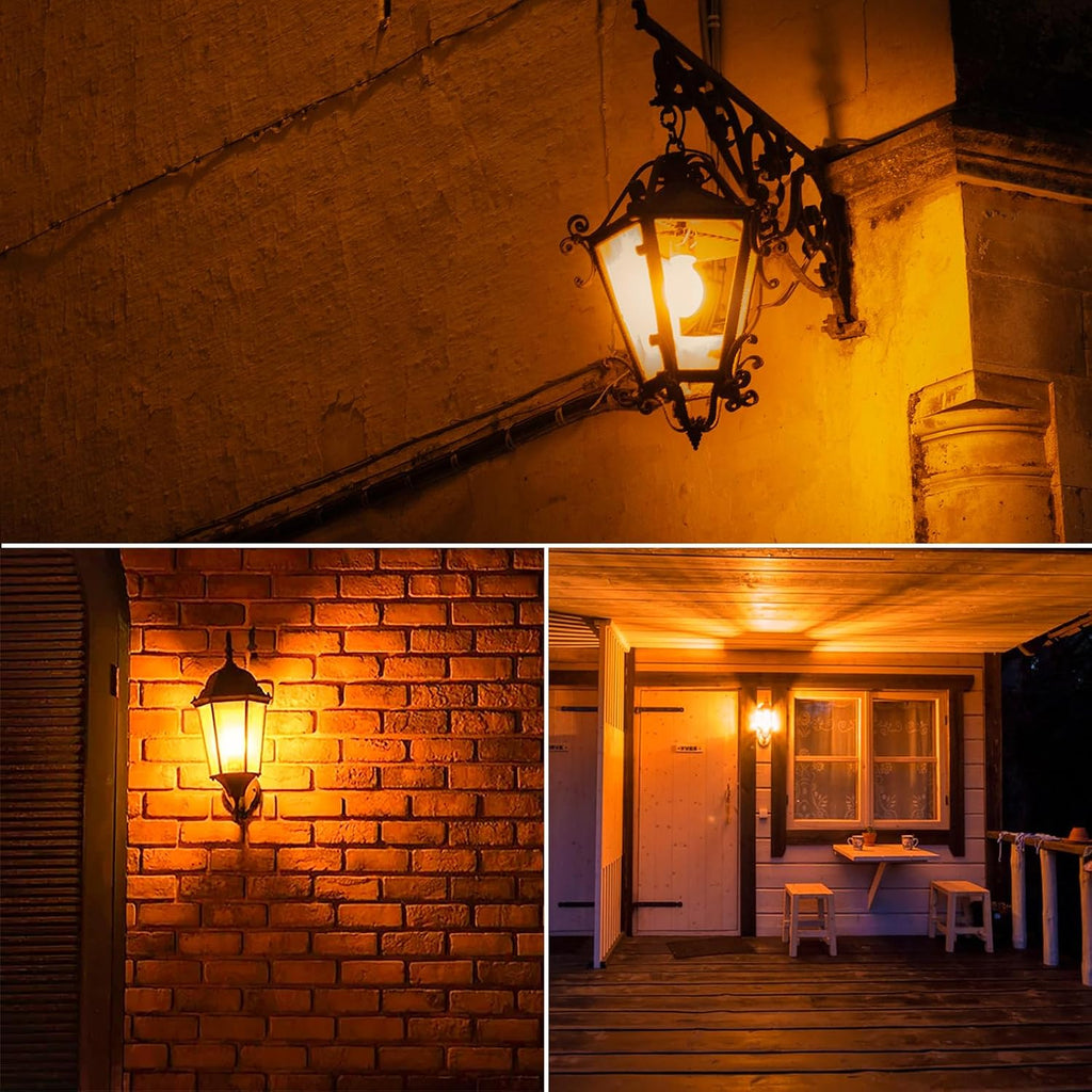 Dusk to Dawn Bug Light Bulb Outdoor,2 Pack Amber Bug Light Bulb,Auto On/Off,10W(100W Equivalent),E26 Base,Bug Lights