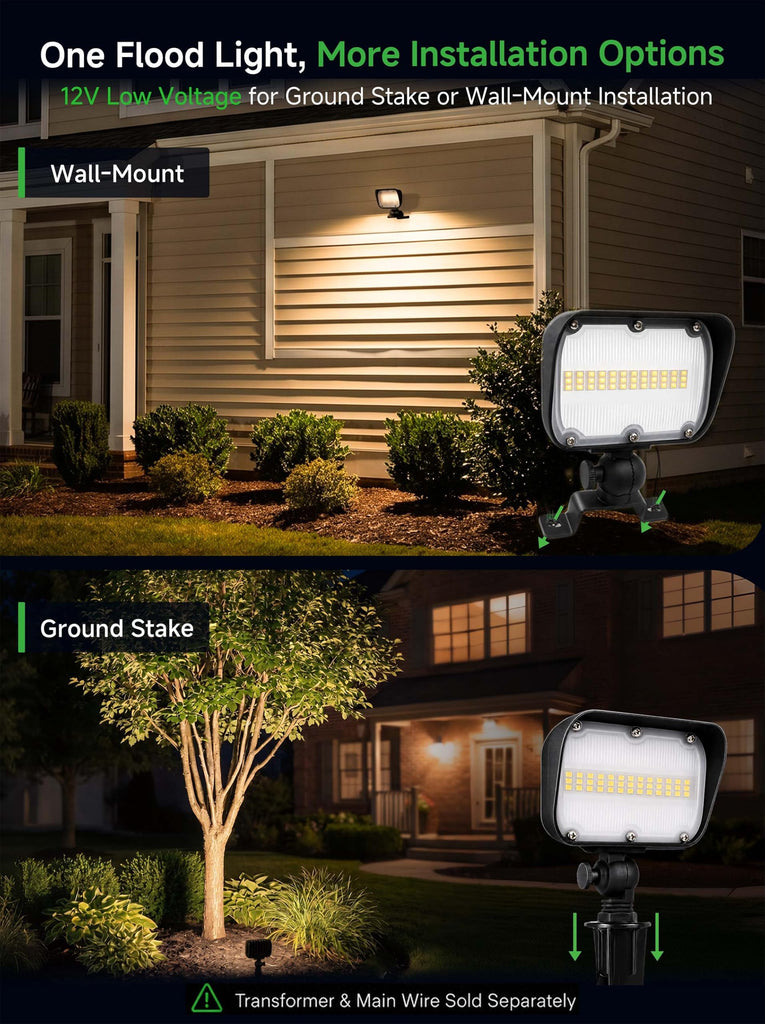 Low Voltage Landscape Flood Light, 12W 12V, 3000K Black, 1 Pack