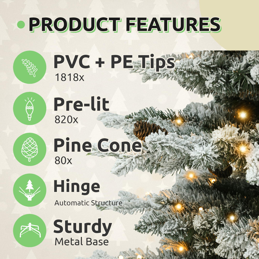 9FT Pre-Lit Pre-Decorated Flocked Mountain Pine Christmas Tree