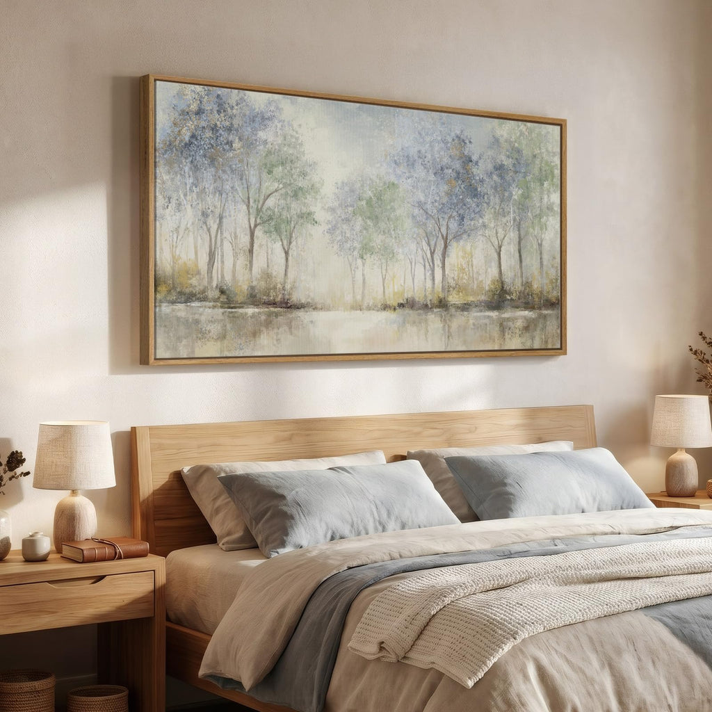 Framed Abstract Neutral Forest Landscape Wall Art, 60x30 In
