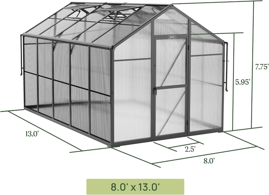 Junior Victorian Greenhouse 8ft - Durable Aluminum Frame with Polycarbonate Panels - All-Season Greenhouse for