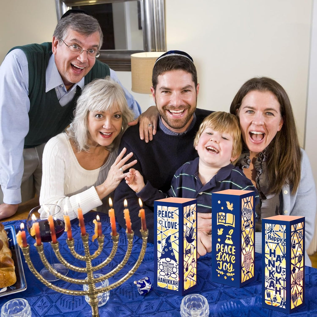 Hanukkah Lantern Boxes with LED Candles Centerpieces - Set of 12