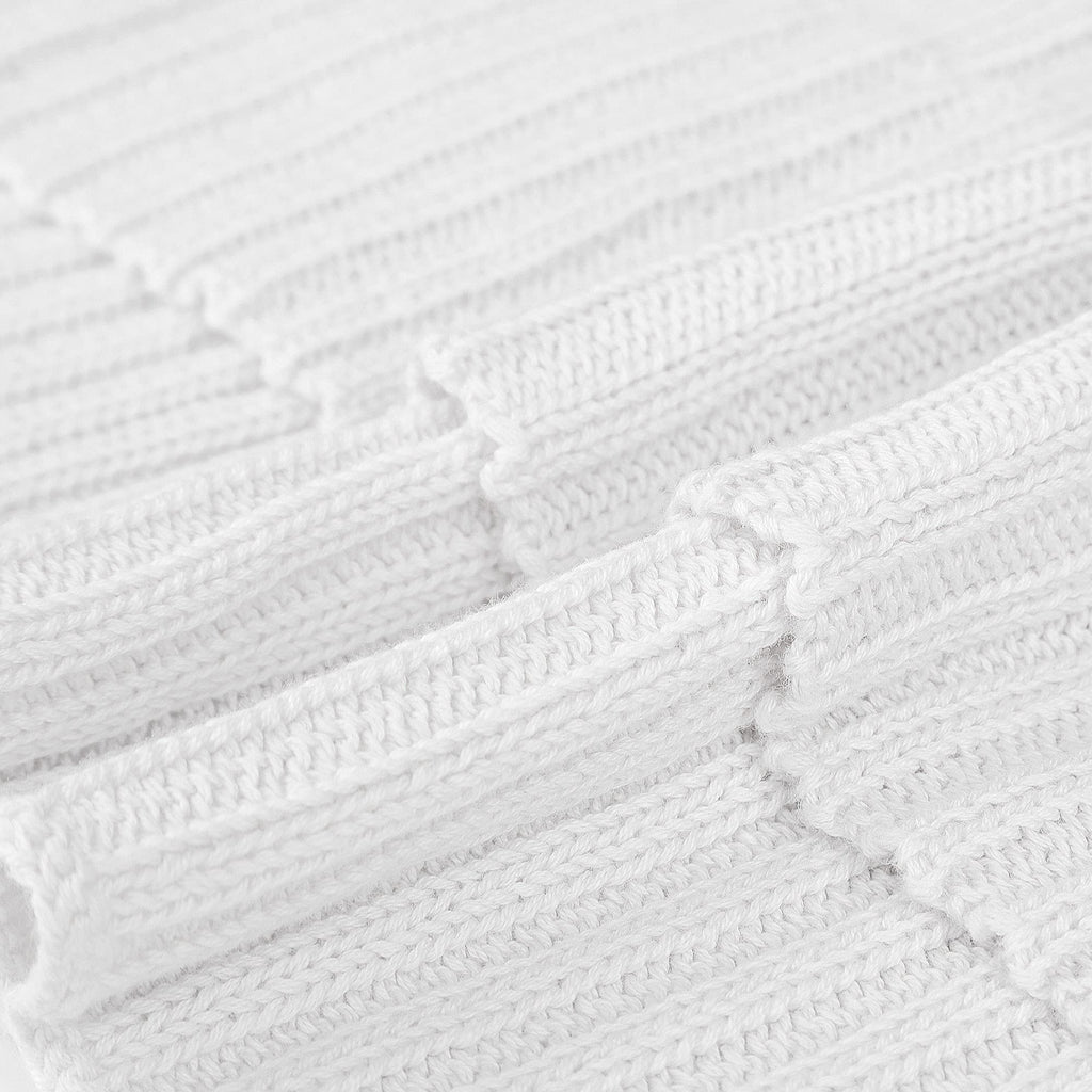 100% Cotton Throw Blanket, Cable Knitted White 50x60