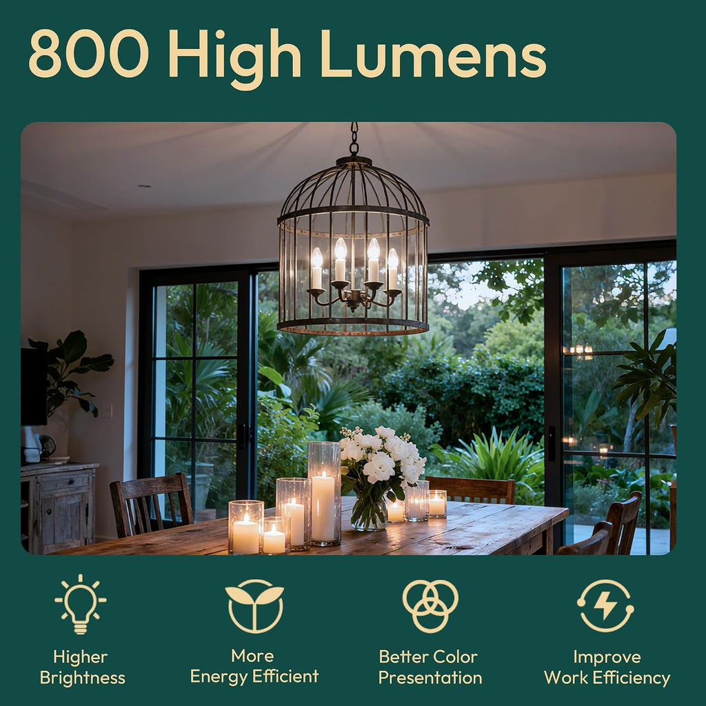 6 Pack Chandelier Light Bulbs 100 Watt Equivalent, 800LM Bright Dimmable LED Light Bulb, E12 Base, 5000K Daylight