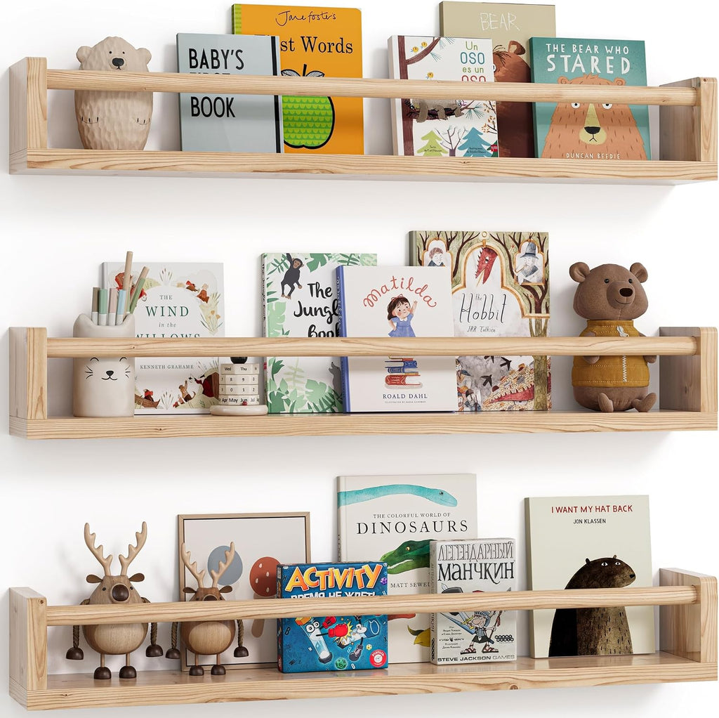 Nursery Book Shelves, Set of 3, Wall Bookshelf, Book Shelf for Kids Rooms, Wall Book Shelves Kids, Floating Shelf