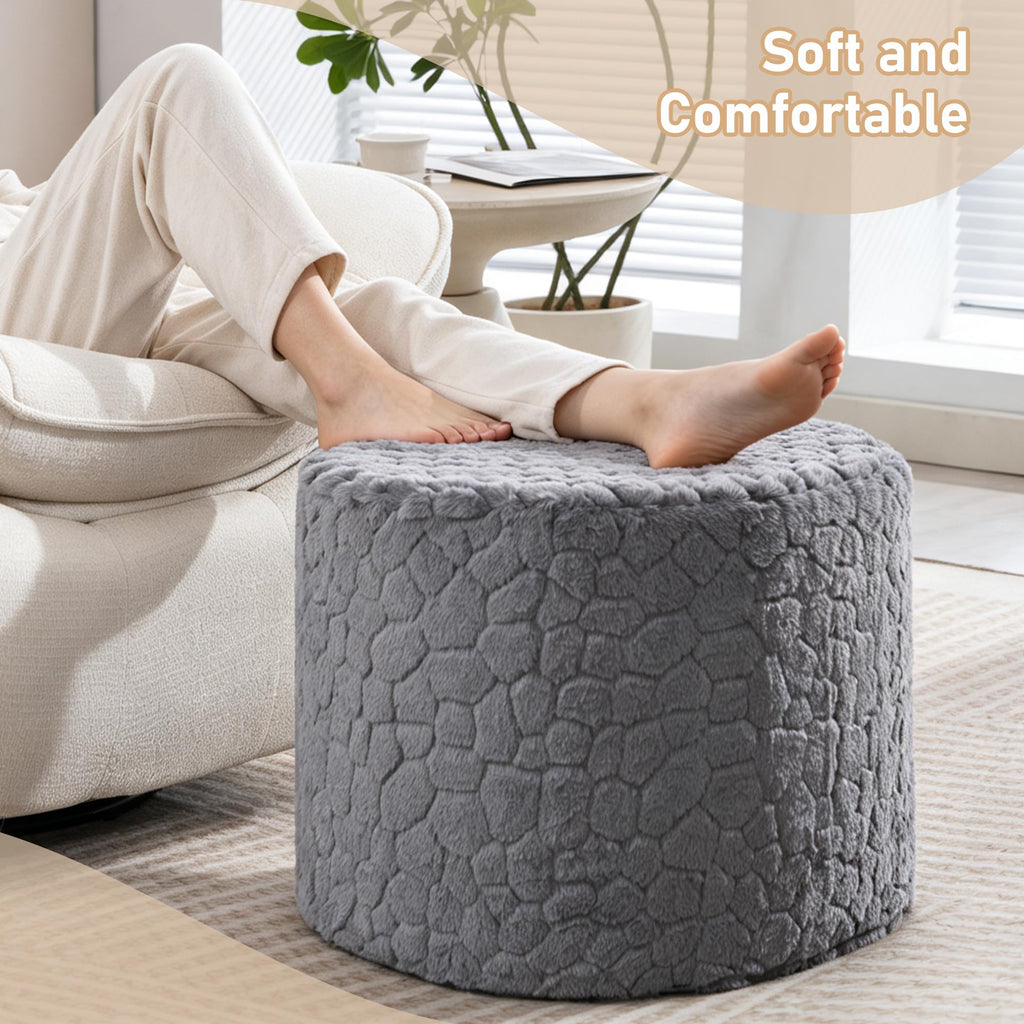 Round Pouf Ottoman, Soft Faux Rabbit Fur Poufs, One-Piece Sponge Foot Rest