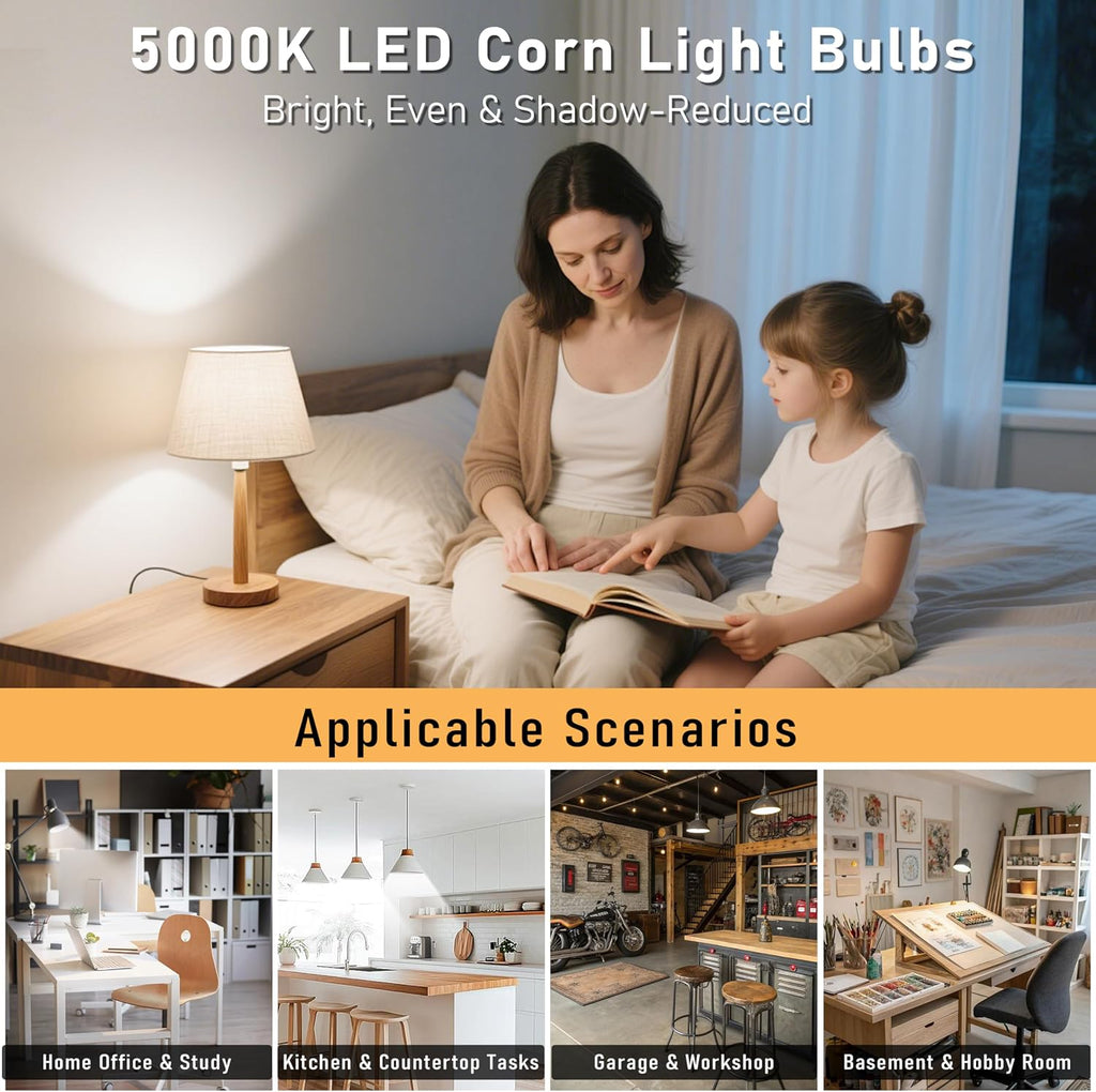 4pcs LED Corn Light Bulb 4000LM 300w Equivalent Super Bright Corn Bulb 5000K Cool Daylight White 20W LED Bulb E26/E27