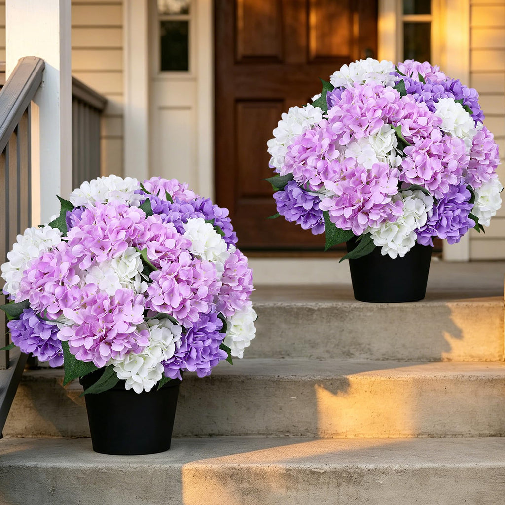 2 Pack Faux Outdoor Potted Hydrangeas, 16'' Pre-Potted Bush