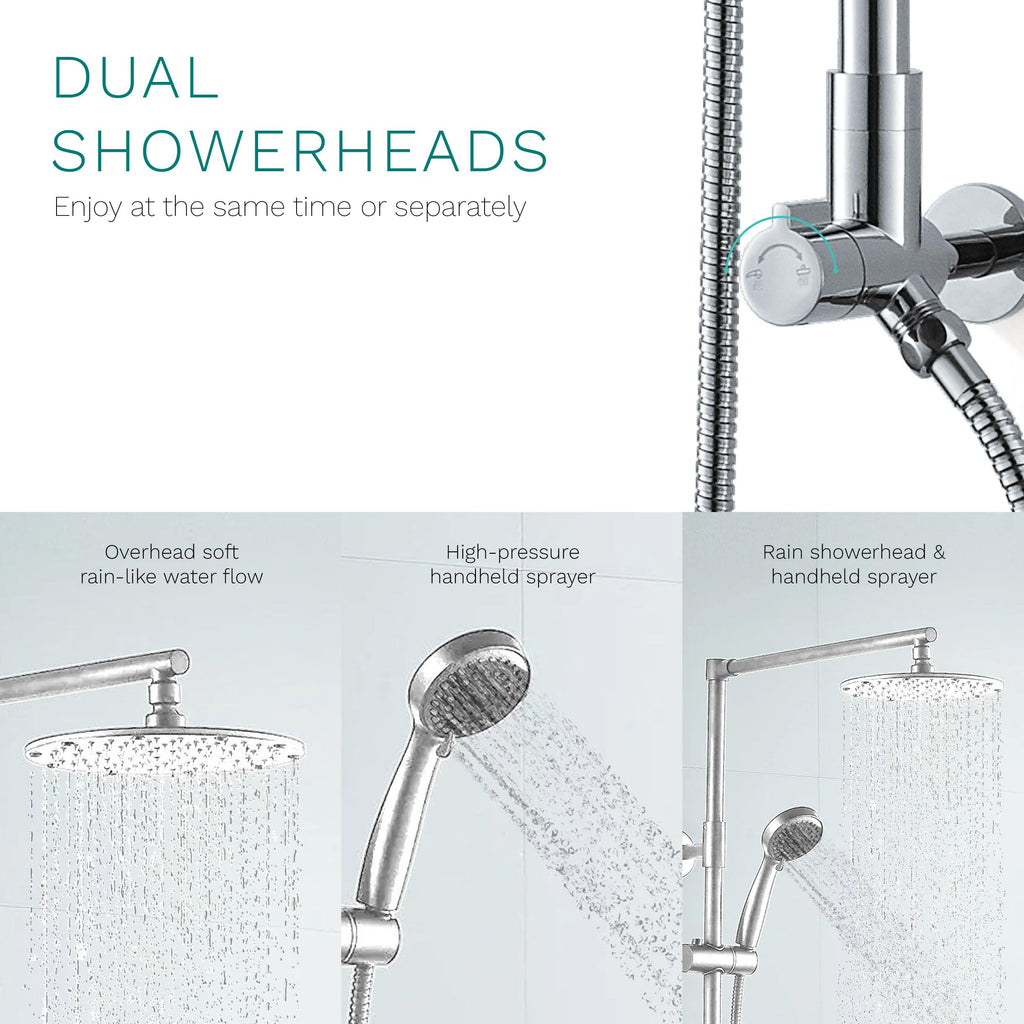 Polaris 3 Retrofit Rain Shower System, 3-Setting Handheld Shower Combo with Slide Bar, 8" Low Profile Shower Head