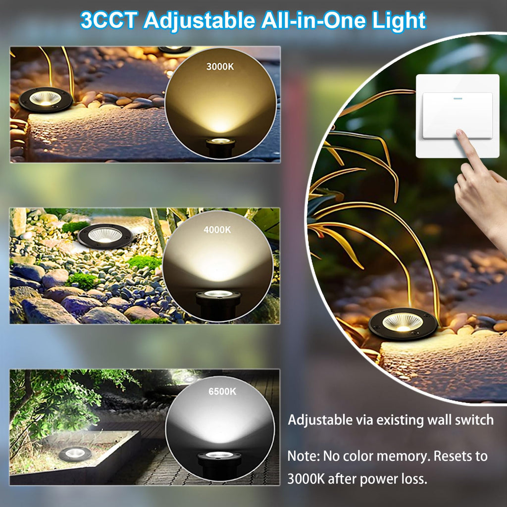 3CCT Outdoor In-Ground Lights, 120V Hardwired Well Lights, 8-Pack