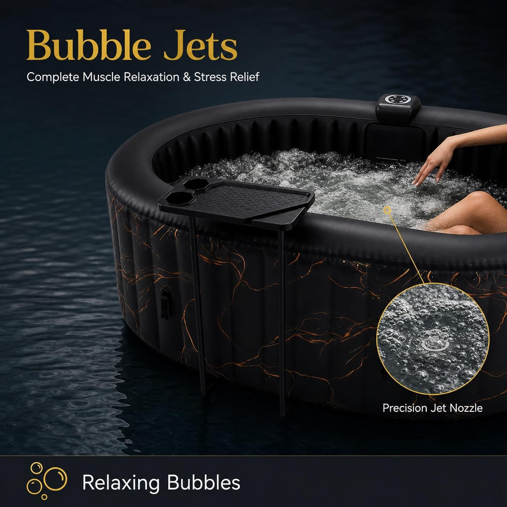 2 Person Inflatable Hot Tub with LED Lights & Table Tray | Marble Design, Full Body Massage, Adjustable Temperature