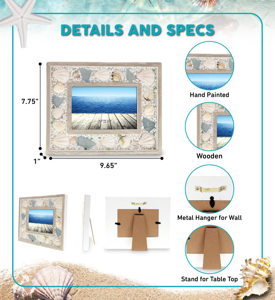 Oceanic Seashell Picture Frame 6x4 with Wooden Finish