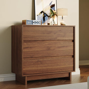 Walnut Dresser, 31in Modern 3 Drawer Chest of Drawers
