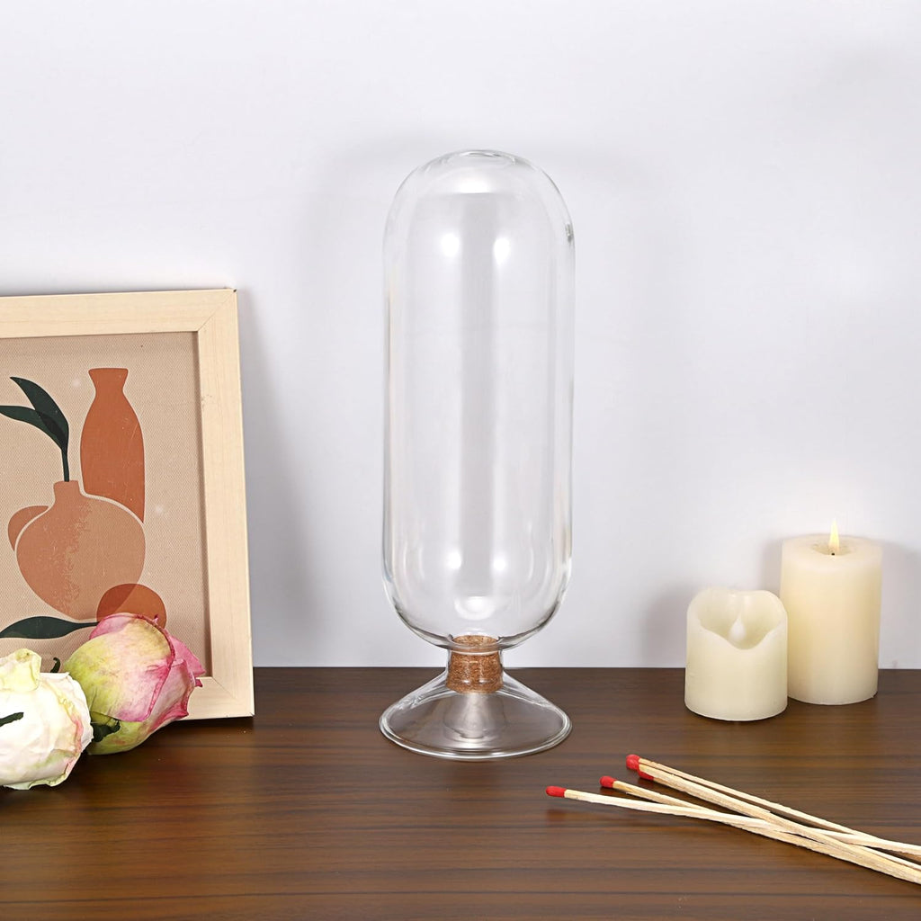 8 Inch Glass Match Cloche Decorative Glass Match Holder Jar with Cork