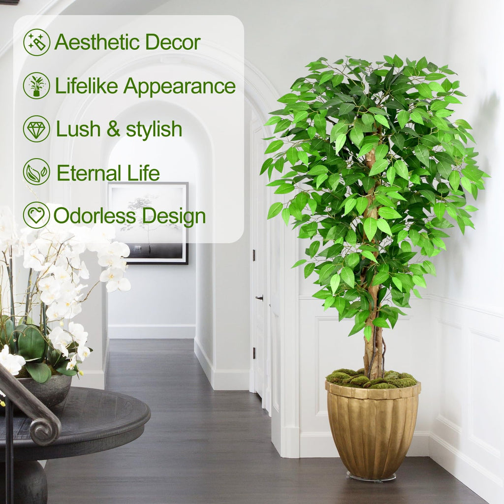 5ft Ficus Artificial Trees with Natural Curved Trunks, 60" Tall Lush Faux Tree Decor Indoor, Green Lifelike Fake