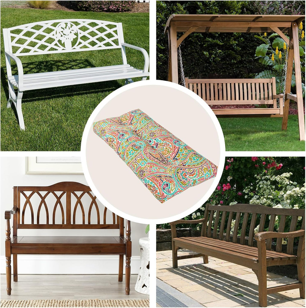 Outdoor Bench Cushion 48x18Inch, Long Seat Pads-Melora Paisley | Non-Slip Patio Bench Cushion, Water Resistant