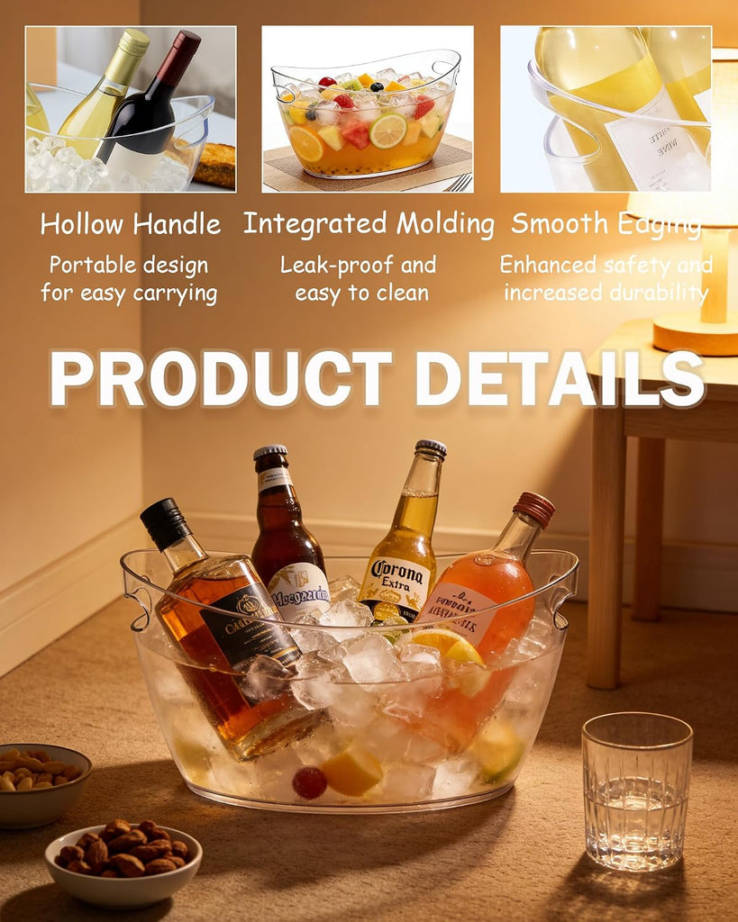 2-Pack Clear Acrylic Ice Buckets for Parties, 5.5L Drink Tubs - Set of 2