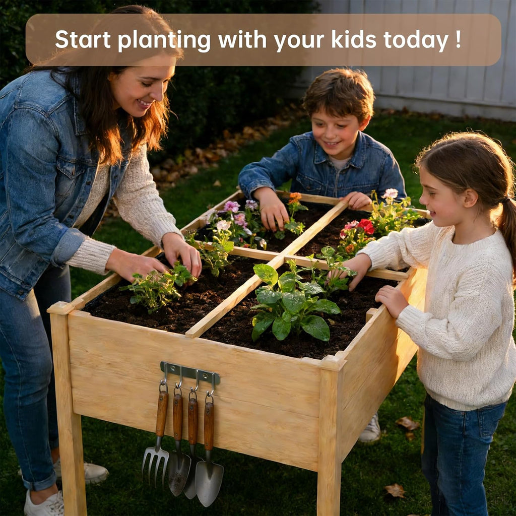 Raised Garden Bed Outdoor, 48 x 24 x 30 Inch Elevated Wooden Garden Bed with Legs and Liner, Raised Beds for