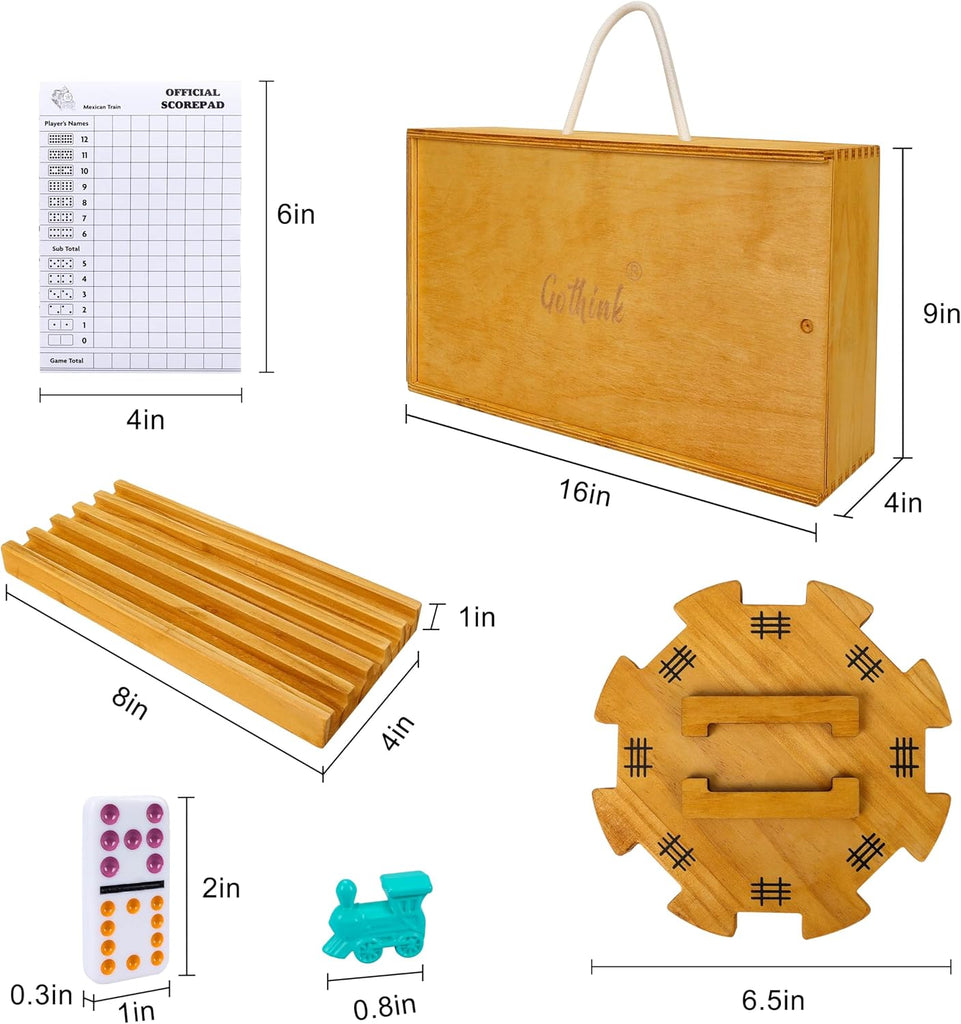 Double 12 Mexican Train Dominoes Set in Wooden Carry Case, Colored Dots Domino Set for Adults Kids and Family