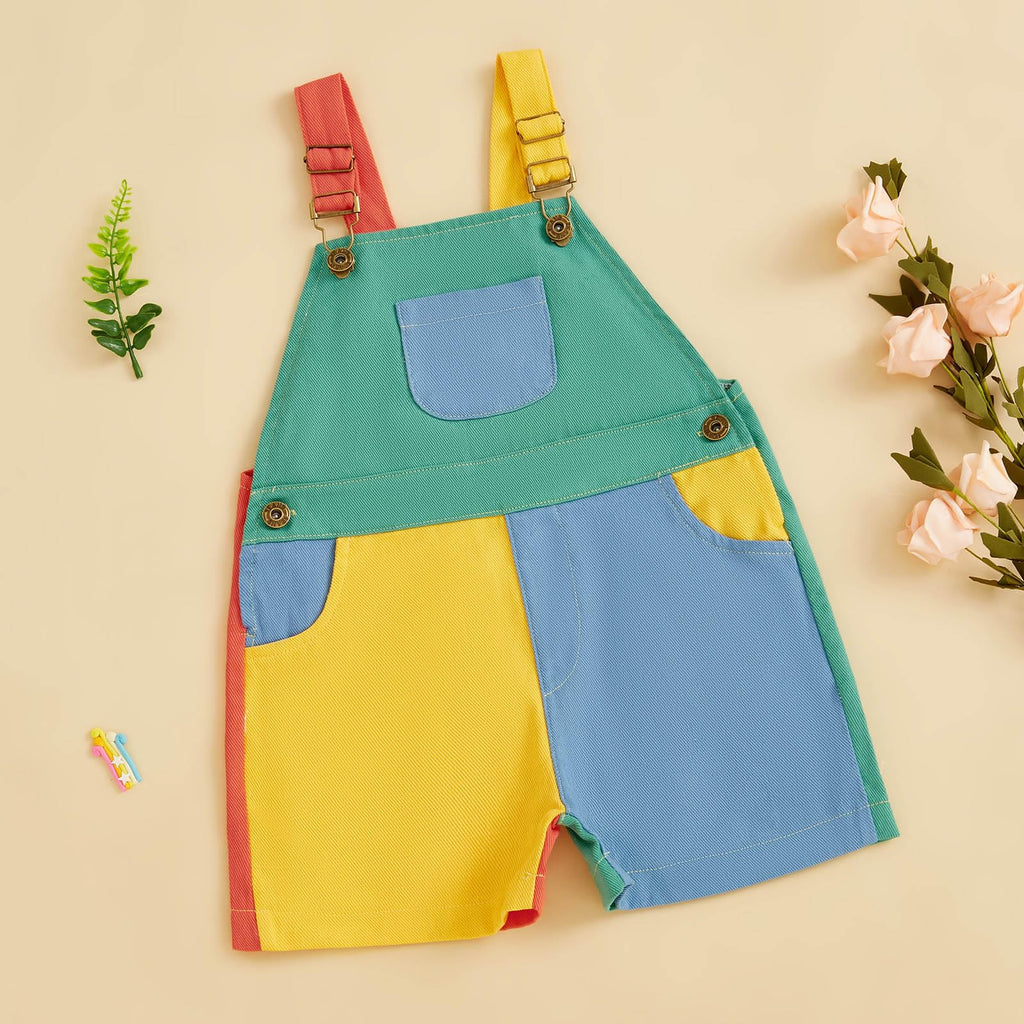 Toddler Boy Girl Romper Overall Shorts Contrast Color Suspender Romper Adjustble Shoulder Strap Newborn Baby Clothes