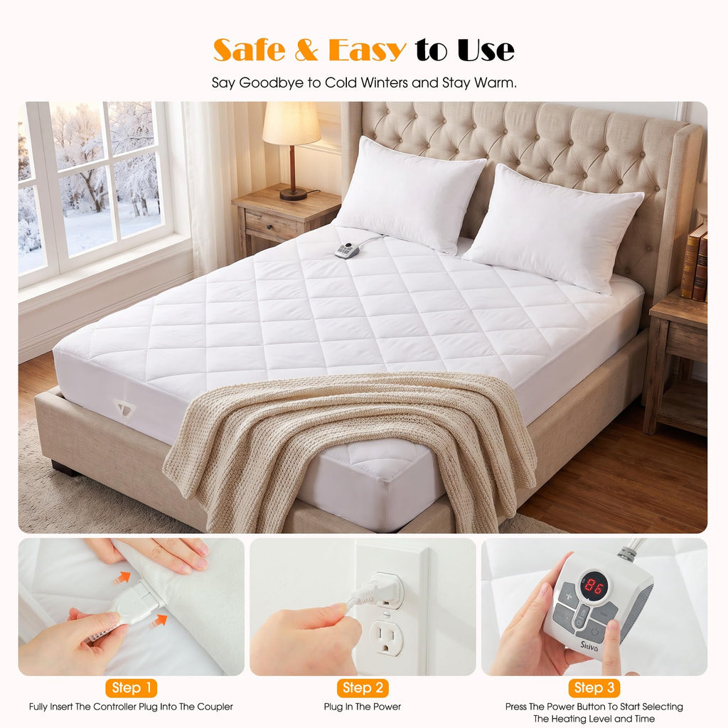 Heated Mattress Pad with Enhanced Foot Zone Heating, Electric Mattress Pad with Fast Preheat, 10 Heat Settings &