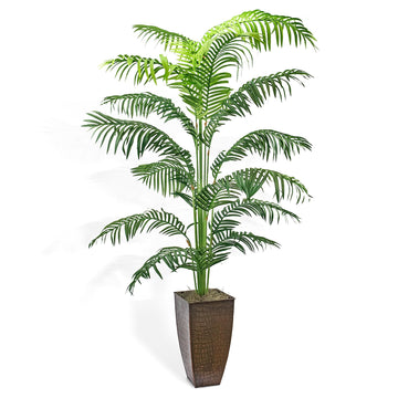 Artificial Palm Tree in Copper Decorative Pot 6ft Tall Fake Faux Tropical Palm Tree with Real Wood Trunk, Arrives