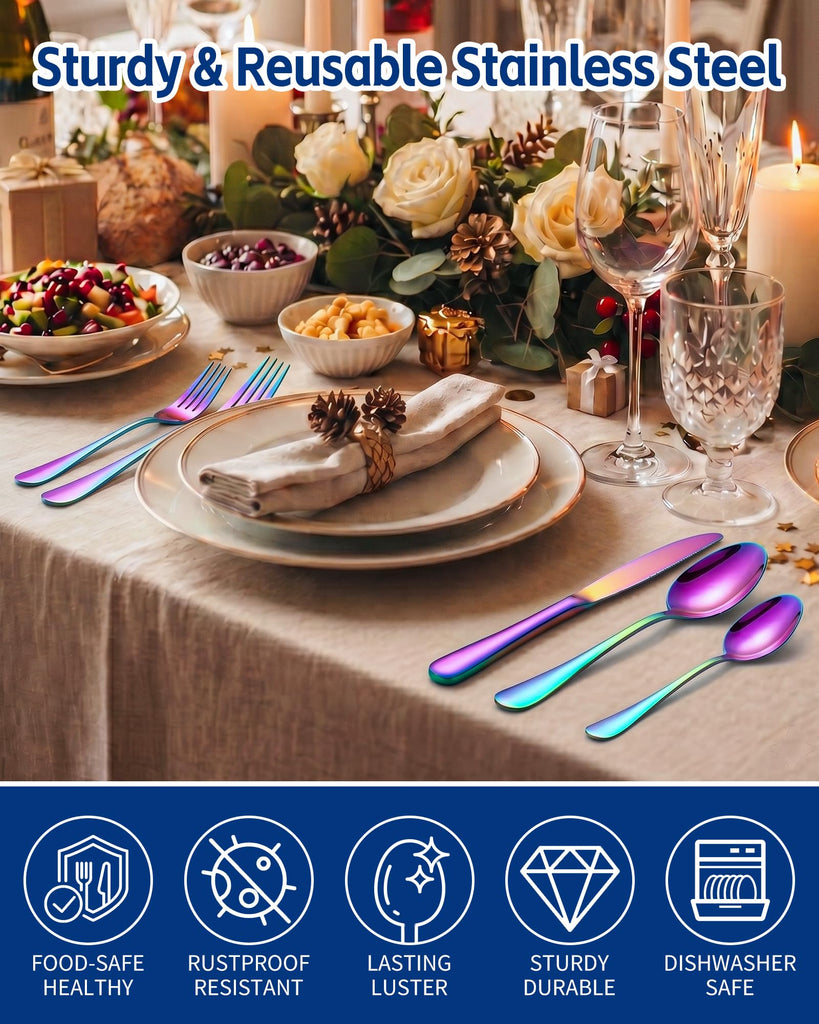 40-Piece Rainbow Silverware Set,Stainless Steel Flatware Set for 8