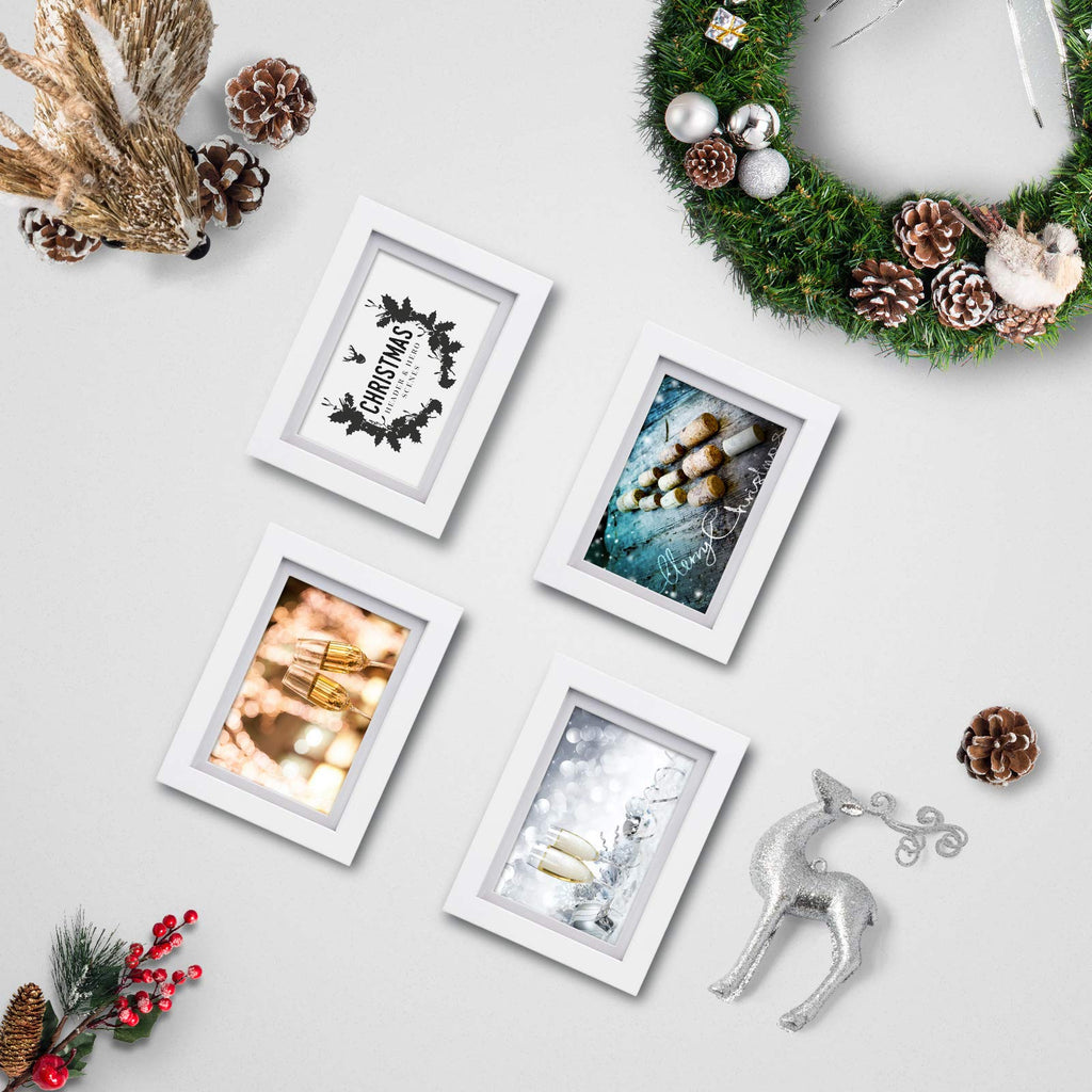 5x7 Picture Frames Set of 4, Made of Solid Wood Covered by Plexiglass 3.5x5 and 4x6 with Mat or 5x7 without Mat, for