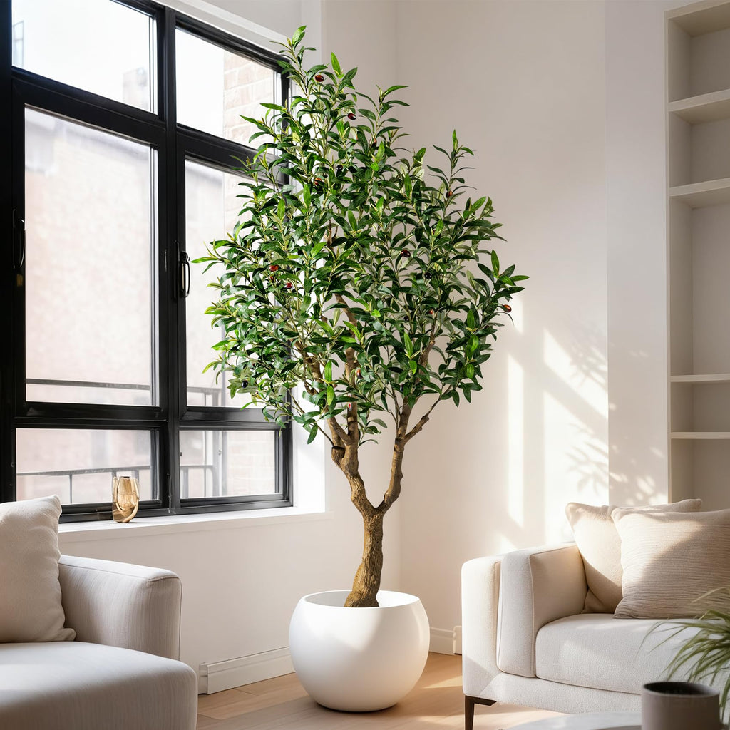 6FT Faux Olive Tree with Tall Exquisite Planter Artificial Olive Tree Tall, Potted Fake Olive Plant with 1260 Real