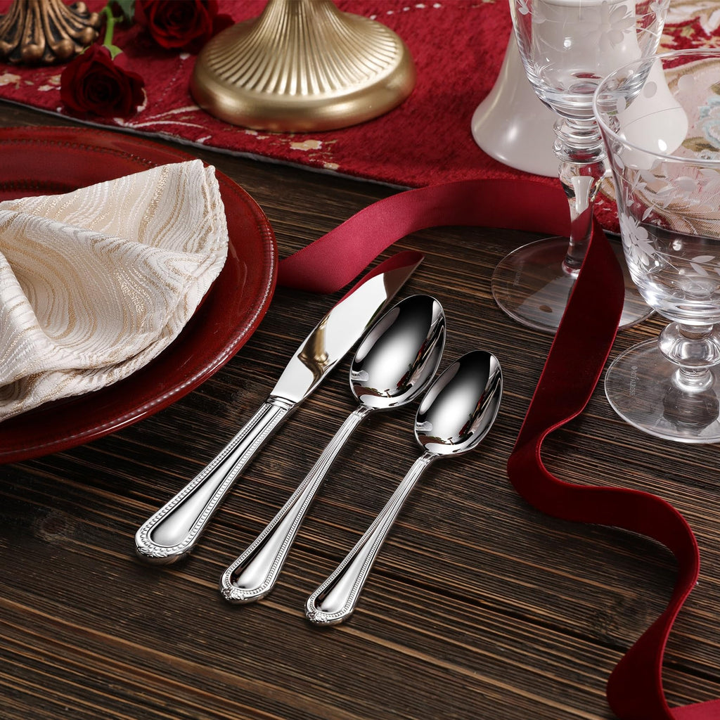 Premium Pearl Edge 20/45/65-Piece Silverware Set (65, Silver)