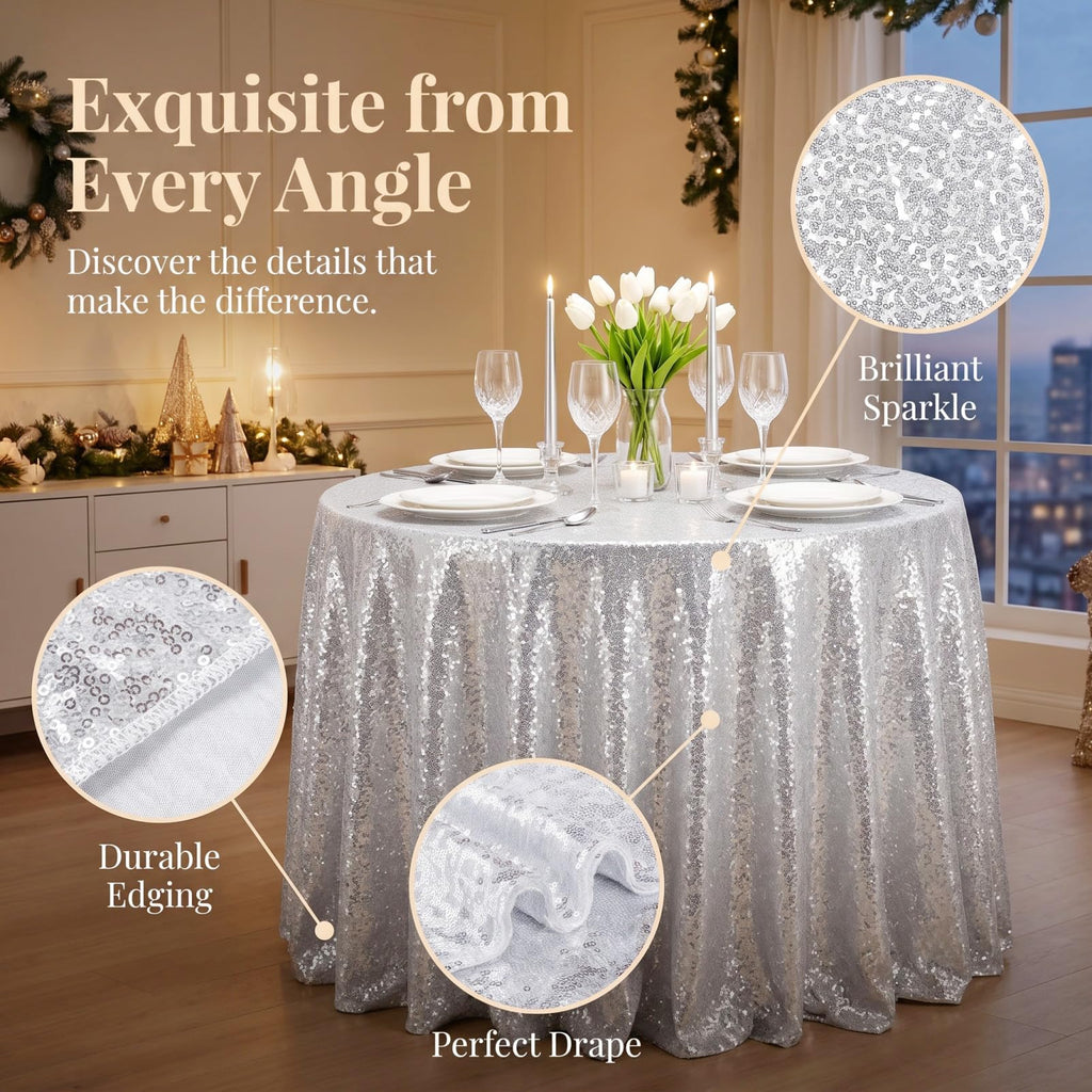 Silver Round Tablecloth 72 inch Sequin Tablecloths Home Party Decorations