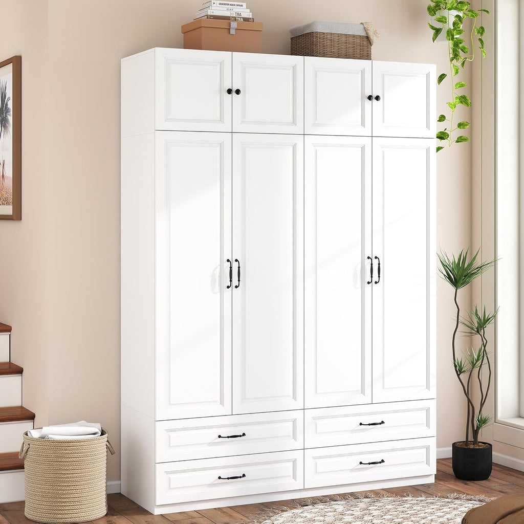 Armoire Wardrobe Closet with Drawers: 31.5" Large Wood Wardrobe Closet with 2 Doors and 2 Drawers, Modern Clothes