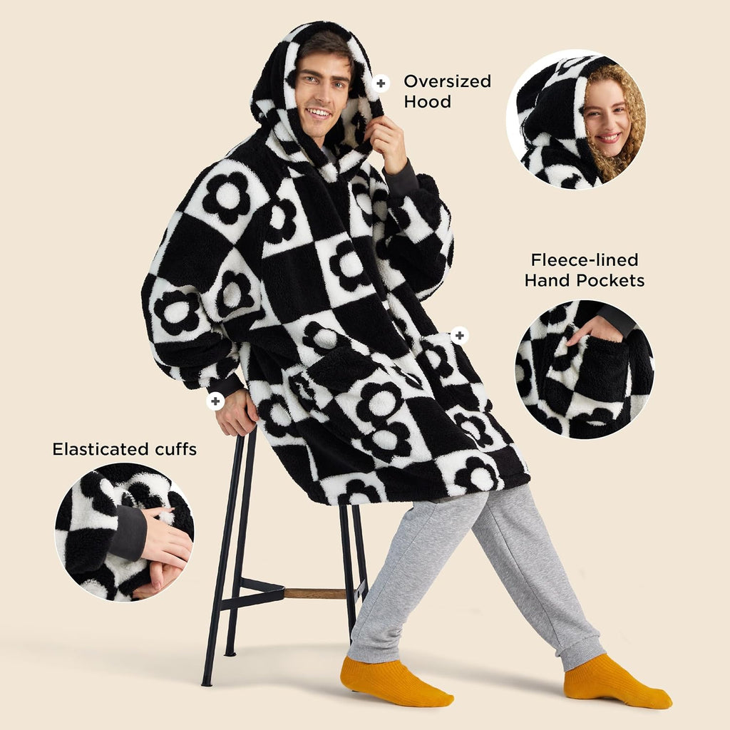 Wearable Blanket for Adults, Chessboard Pattern Blanket Hoodie | Soft Print Hooded Blanket, Birthday Gifts for