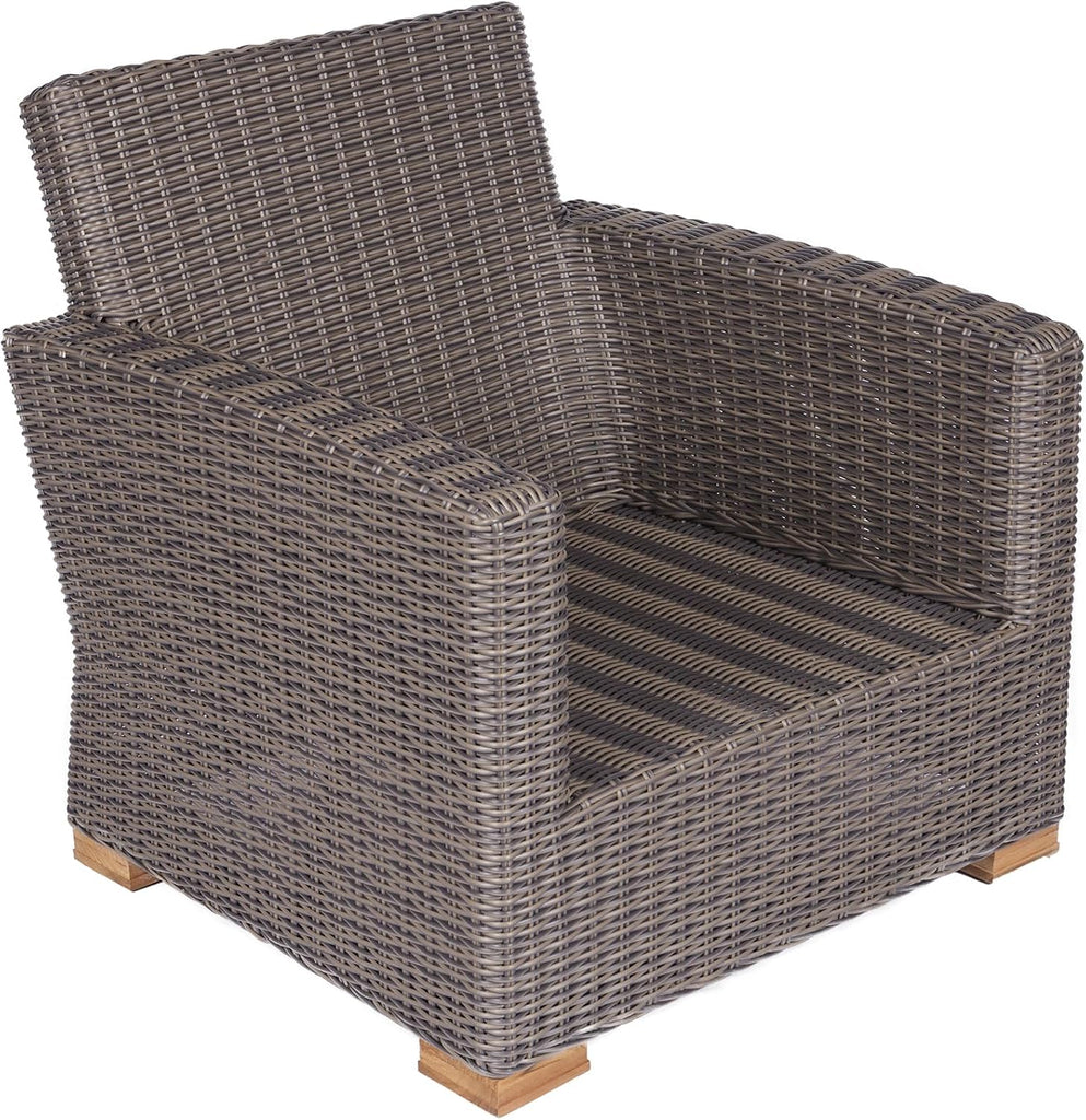 Sanibel Deep Seating Wicker Club Chair with Arms, Premium Teak Frame Outdoor Patio Chair, Frame Only, Durable