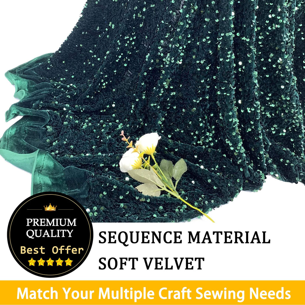 Emerald Green Fabric by the Yard Sequin Velvet Fabric 1 Yard Sequin Stretch Fabric by the Yard Sequence for Sewing