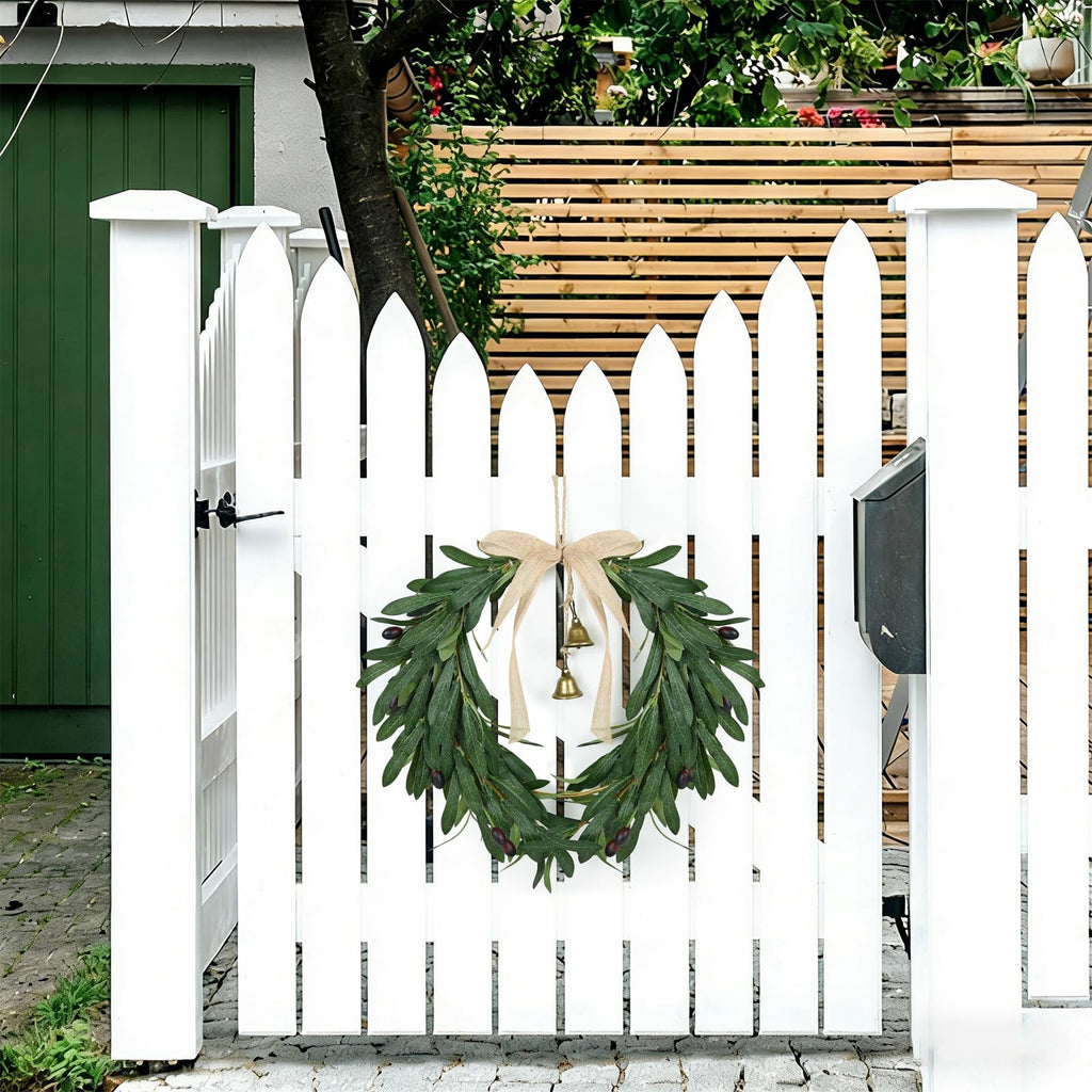 Spring Wreath for Front Door Artificial Olive Leaf & Fruit Wreath- Heart Shaped Greenery Hanging Olive Bunch for