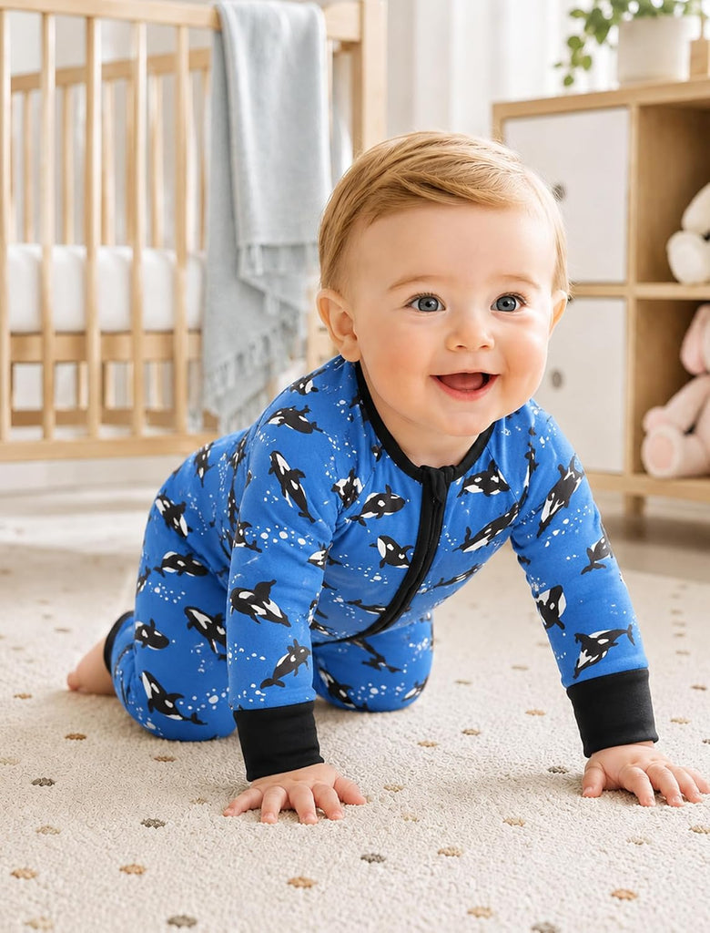 Baby Boys Footed Pajamas Bamboo Viscose 2 Way Zipper Sleepers