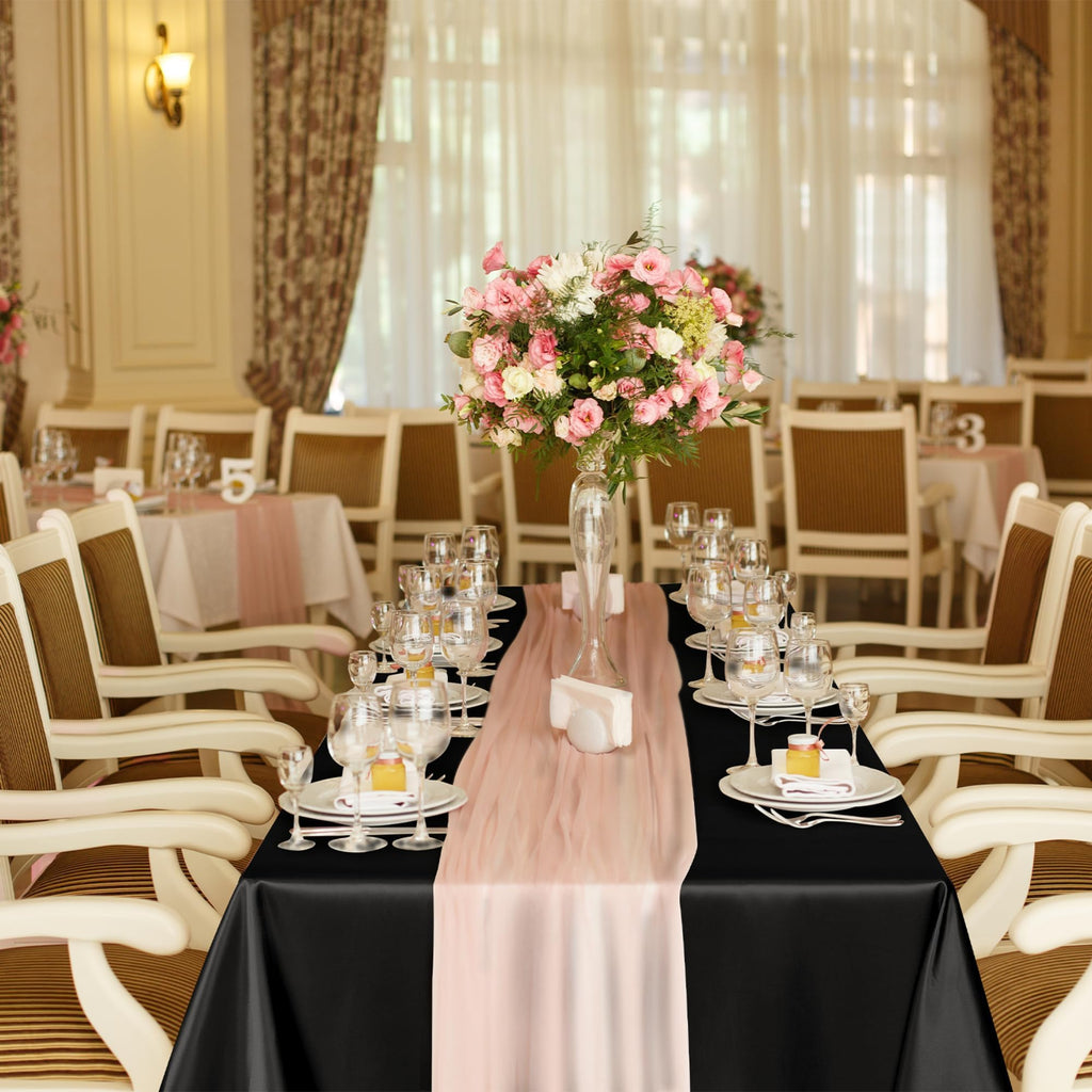 8 Pack Black Satin Tablecloth 102 x 58 Inch Overlay Table Cover