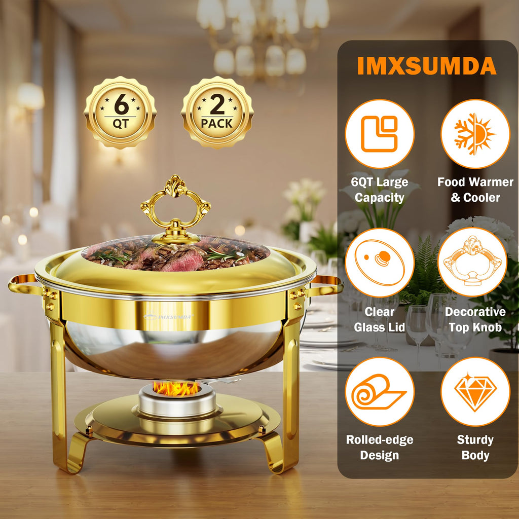 Chafing Dishes for Buffet 6QT, 2 Pack Round with Glass Lid