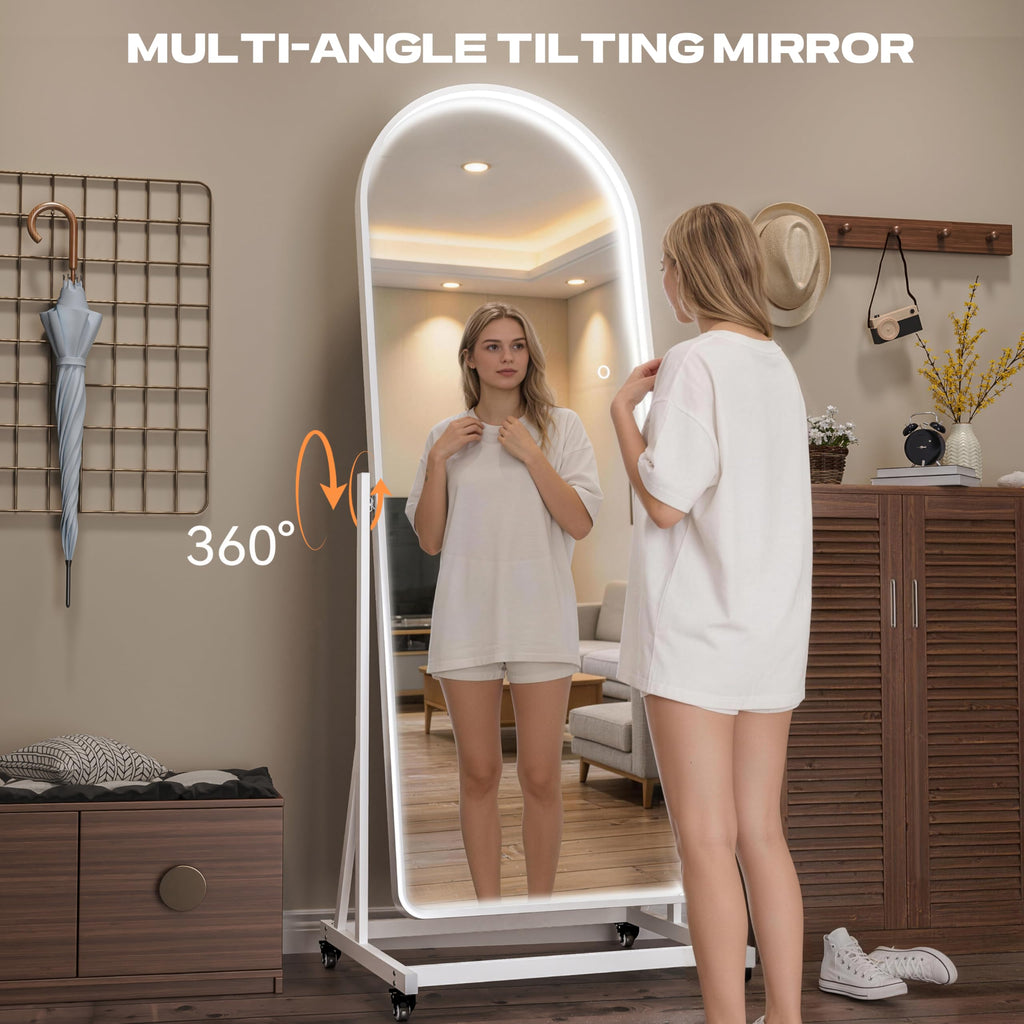 71"x24" Arched LED Full Length Rolling Mirror on Wheels