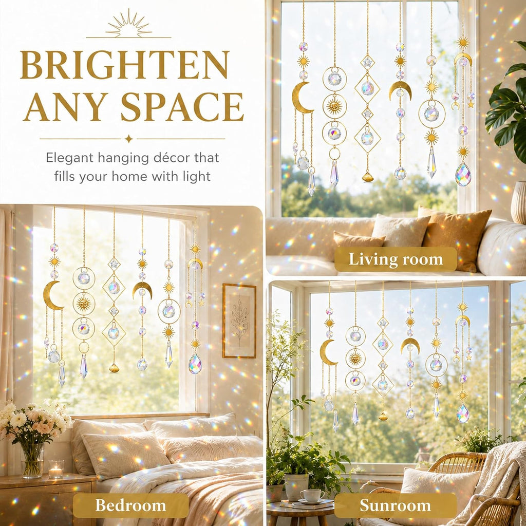 6Pieces Colorful Crystals Suncatcher Hanging Sun Catcher with Chain Pendant Ornament Crystal Balls for Window Home